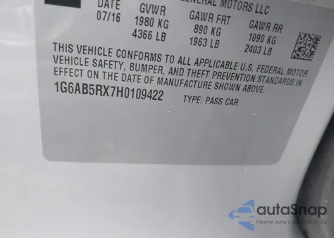 2017 Cadillac Ats Luxury из США, поврежденный, VIN 1G6AB5RX7H0109422